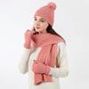 3 Pcs/Set Unisex Winter Hat Scarf Gloves Set Thick Knitted Ear Protection Cap Gloves Stretchy Plush-lined Windproof Winter Dome