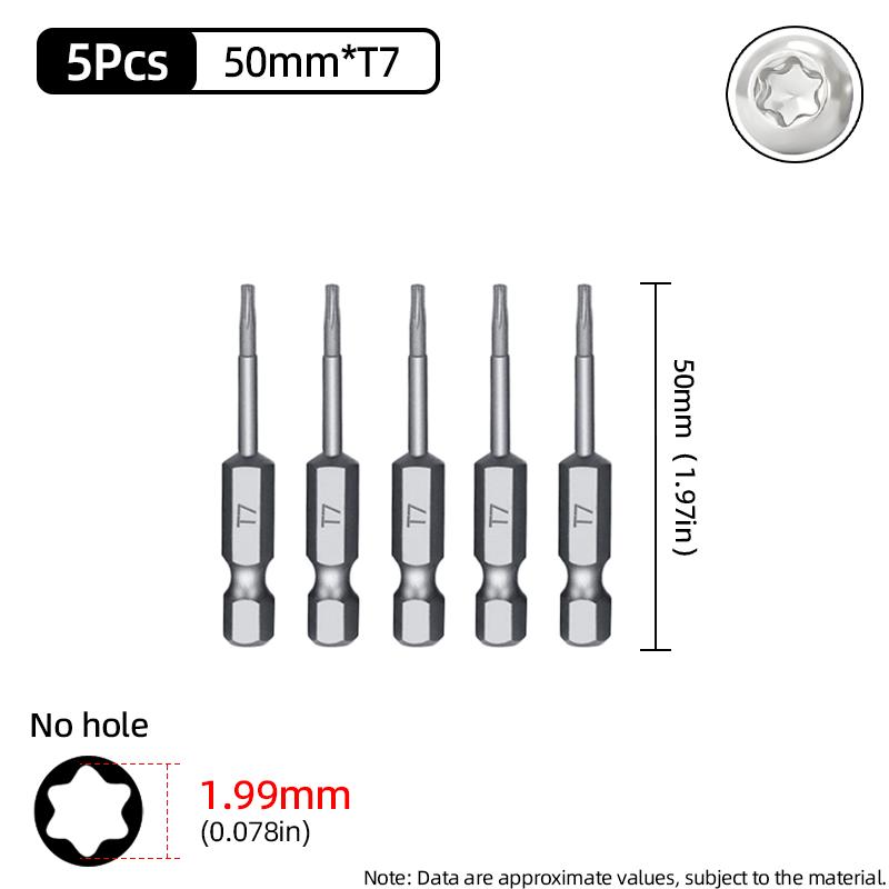 Бита Torx 50 мм Магнитная S2 Сталь 1/4'' Шестигранный хвостовик Полое отверстие Безопасные биты T5-T40 Электрическая дрель-шуруповерт Ручной инструмент