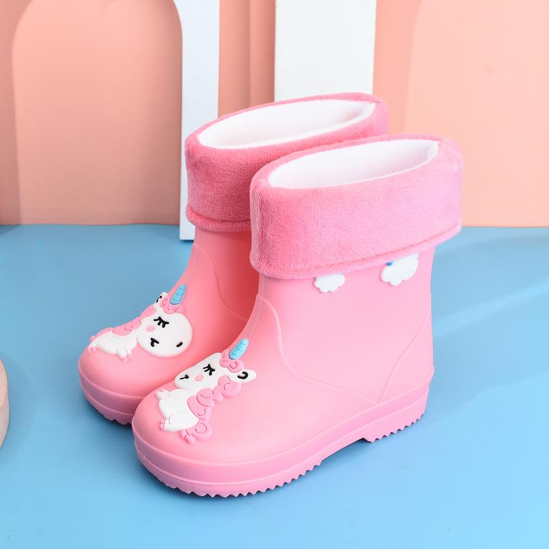 Производитель детской дождевой обуви для девочек, флисовая обувь для мальчиков, нескользящая водонепроницаемая обувь, всесезонные резиновые сапоги с рисунком, детская дождевая обувь