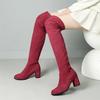 FOREADA Women Over-the-Knee Long Boots Round Toe Thick High Heels Gogo Boots Concise Ladies Fashion Winter Shoes Black Red 43