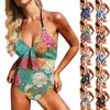 Женский сексуальный купальник с принтом, висящий на шее, купальник с открытой спиной