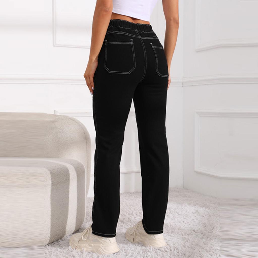 Girls Fashion High Waist Elastic Drawstring Elastic Waist New Fashion Straight Jeans