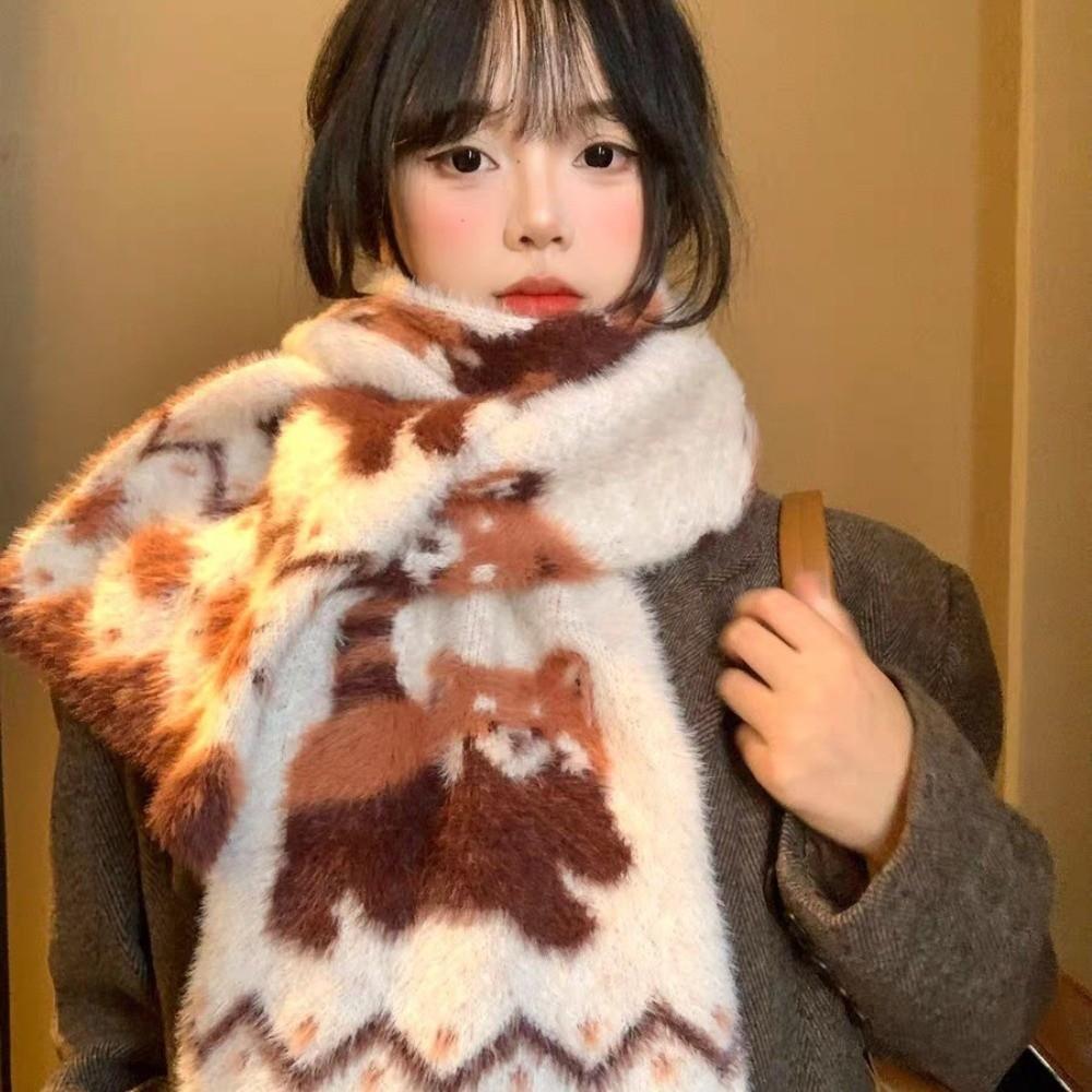 Cat Winter Scarf Warm Pashmina Cute Mink Wool Scarf Women