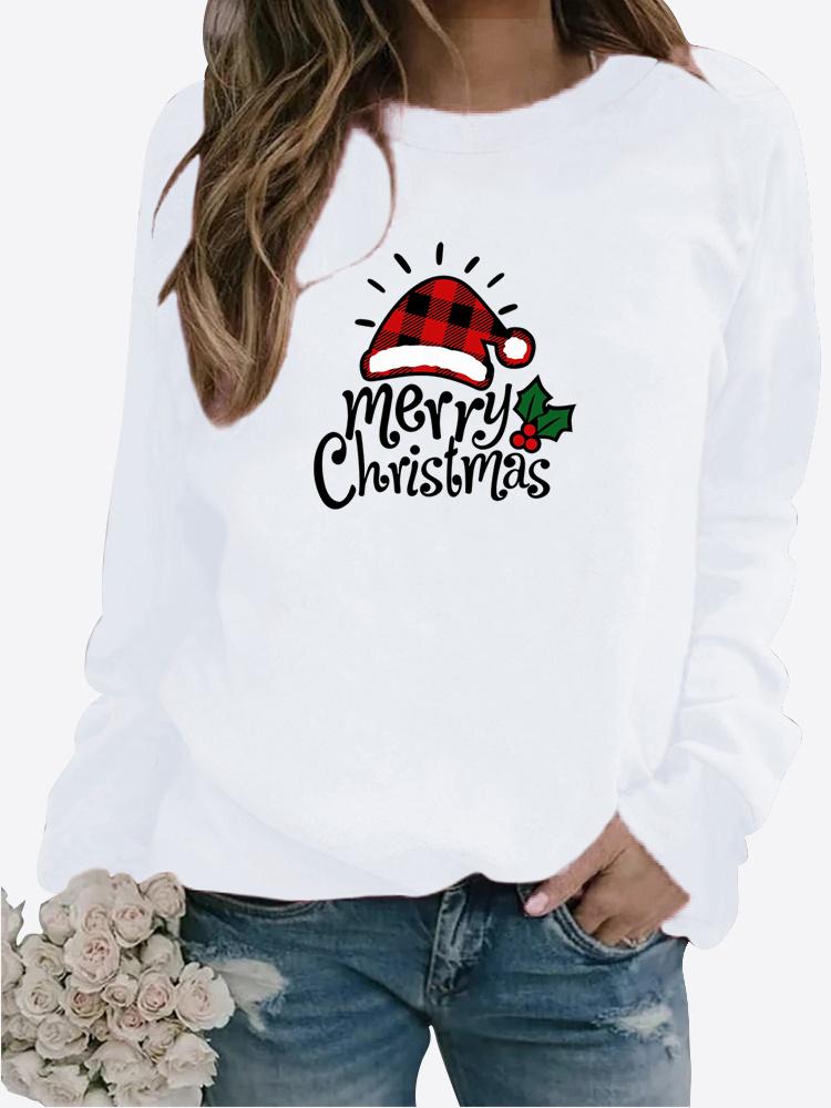 Осенне-зимний женский свитер с рождественской тематикой и принтом, повседневная толстовка с круглым вырезом и длинными рукавами, топ больших размеров