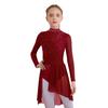 Girls Lyrical Dance Dress Mock Neck Long Sleeve Cutout Back Side Split Sheer Mesh Ruched Leotards