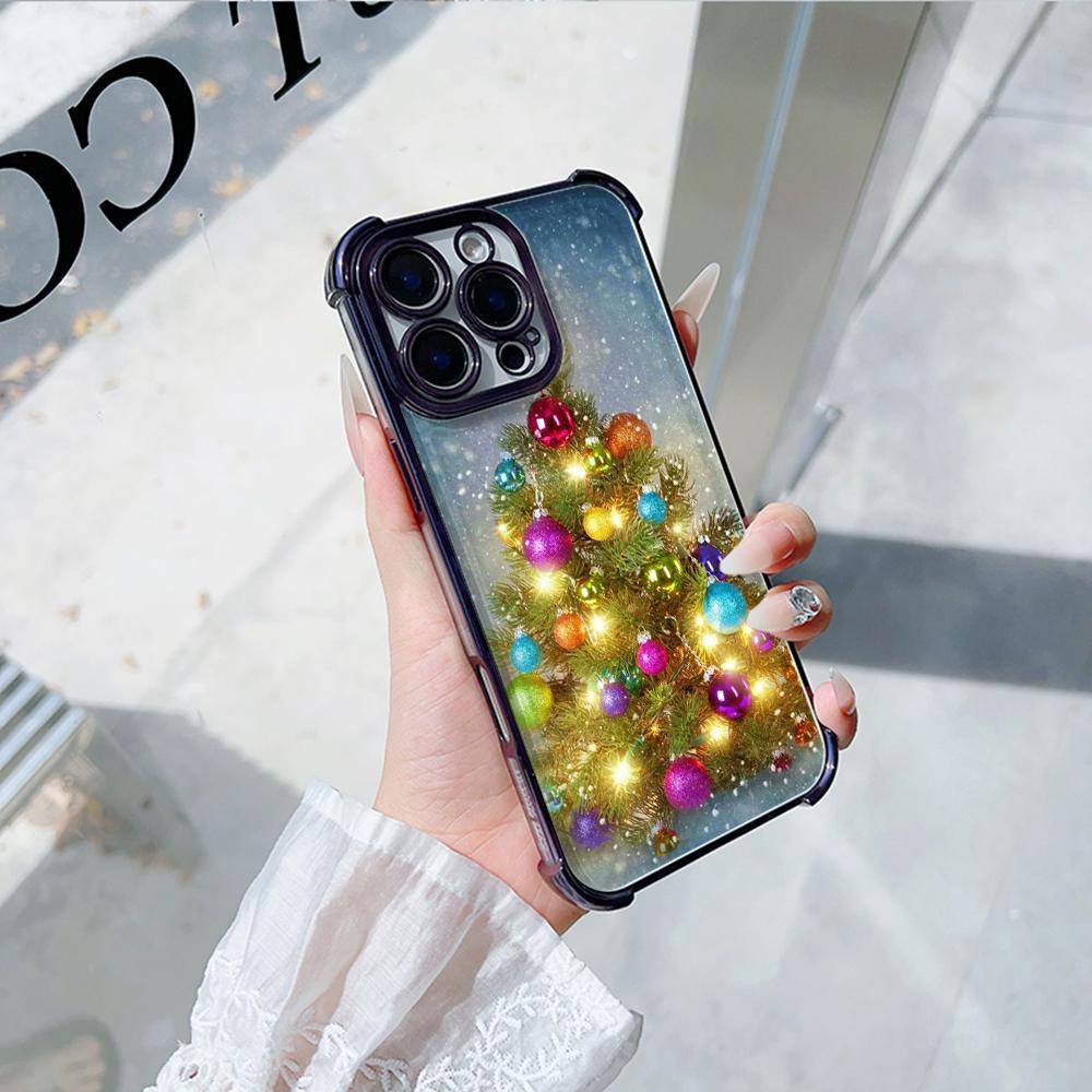 Чехлы для телефонов Ae114 Merry Christmas Christmas tree art из гальванизированного ТПУ для Samsung A54 A12 A14 S22 S23 S24 Ultra A55 A15 с четырьмя защитными углами