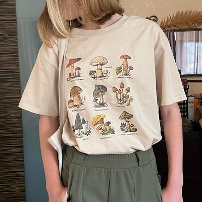 Summer Fashion Unisex Tshirts Mushroom Print Vintage T Shirt Aesthetic Streetwear Graphic Tees Cute Short Sleeve Tops Y2k Grunge