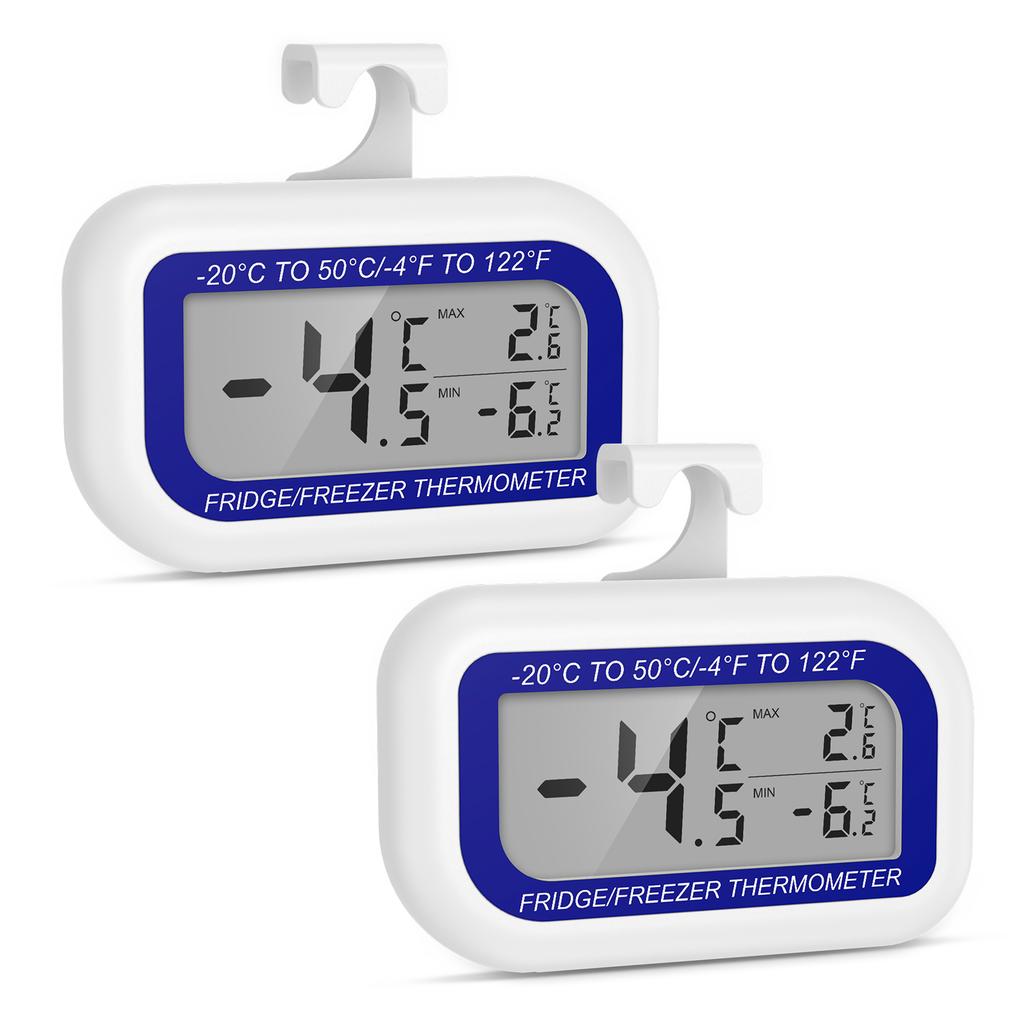 2pcs Refrigerator Thermometer Digital Waterproof Freezer Thermometer Max/Min Record with Magnet & Hook for Kitchen Restaurant