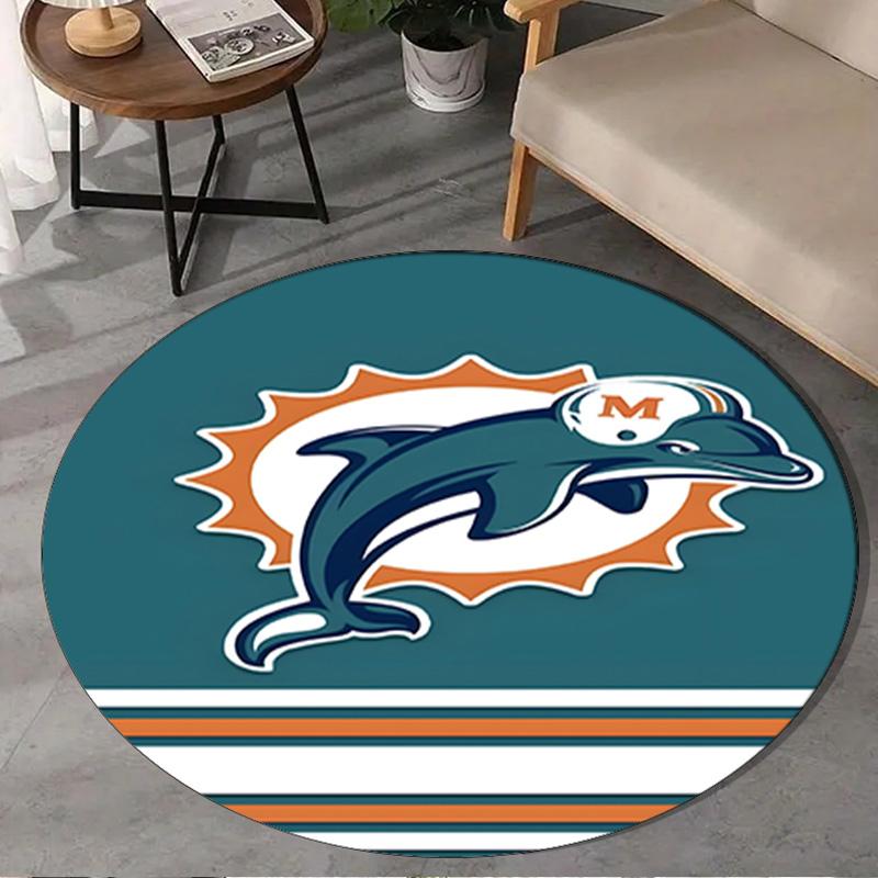 Dolphins Team Round Rug for Livingroom,Bedroom, Palyroom, Chair Rug, Area rug, Circle Carpet, Large Size Fan Christmas gift