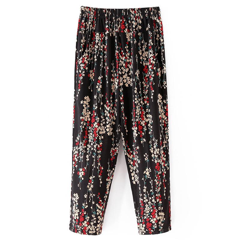 XL-8XL женские брюки летние брюки для пожилых людей свободные девятые брюки прямые брюки мамины брюки с цветочным принтом брюки для толстой бабушки