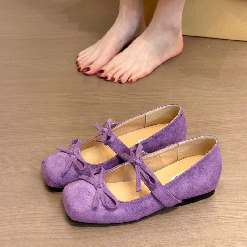 Fashion Women's Fashion Inner Increase Heel Shoes Spring New Square Head Shallow Mouth Suede Butterfly Knot Non-slip Heel Shoes