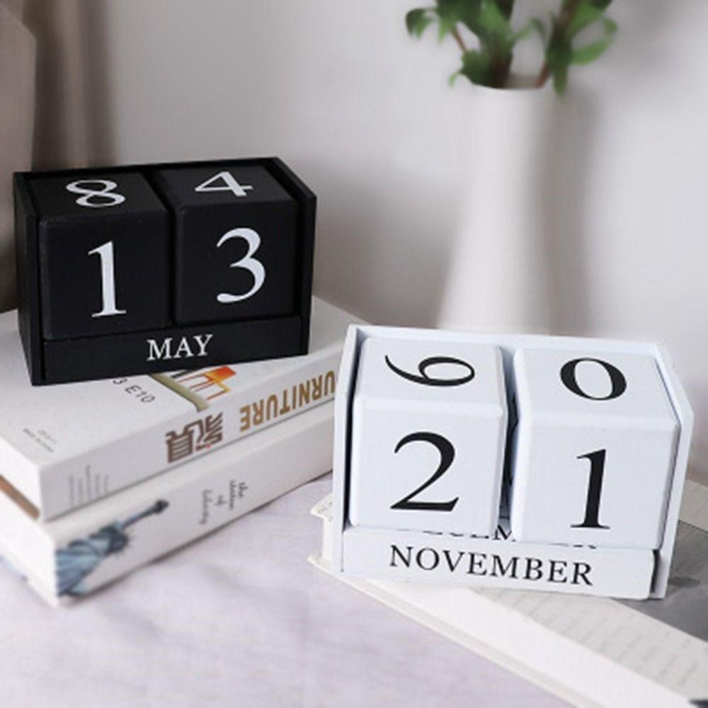 MDF Building Blocks Calendar Eternal Blocks Cube Calendar Wooden Perpetual Calendar  Office