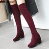 Fashion Women Over The Knee Boots Height Increasing Heels Slim Long Boots Black Brown Wine Red Flock Lady Winter Shoes Big Size 33-44