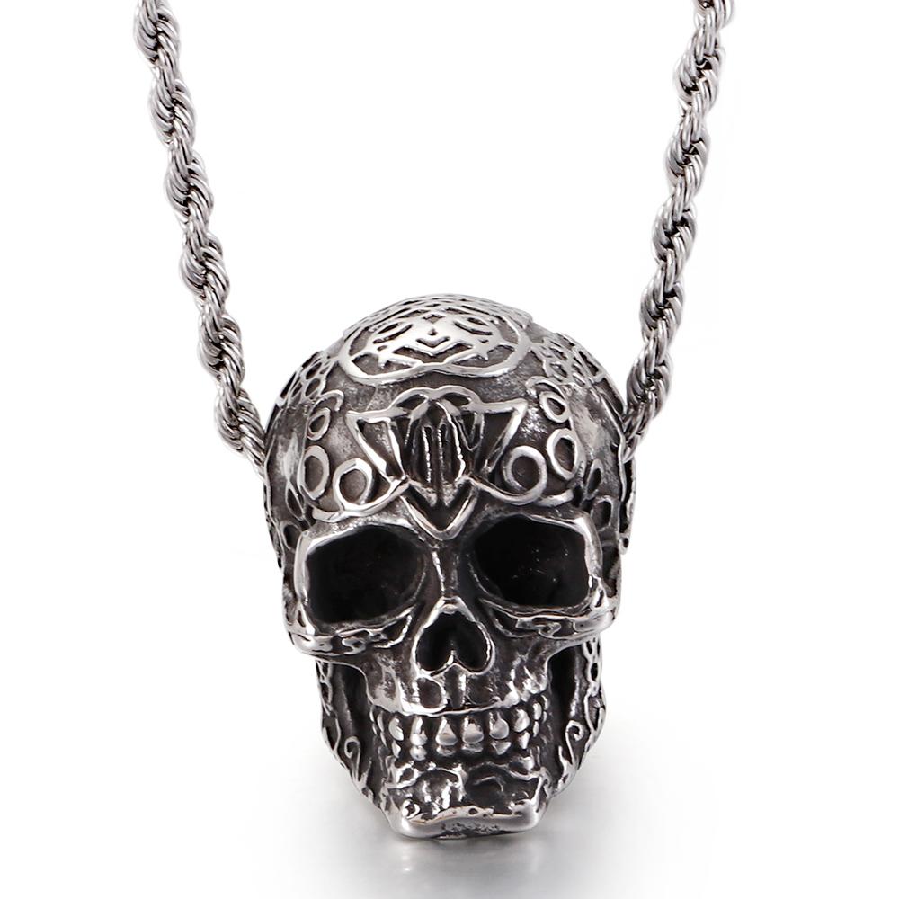 Ожерелье с подвеской в ​​виде головы черепа в готическом стиле для мужчин и женщин с длинной цепочкой длиной 60 см, винтажные мужские ювелирные аксессуары из нержавеющей стали