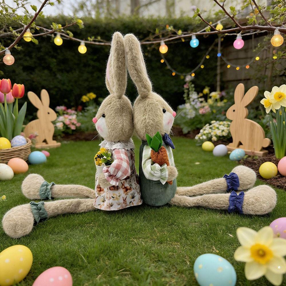 Cute Soft Bunny Plush Rustic Style Easter Decoration Items Easter Bunny Decor Table Centerpiece