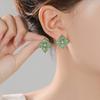 Green Diamond-Encrusted Zircon Flower Stud Earrings Light Luxury Fashion High-End Earrings Femininity Socialite Earrings