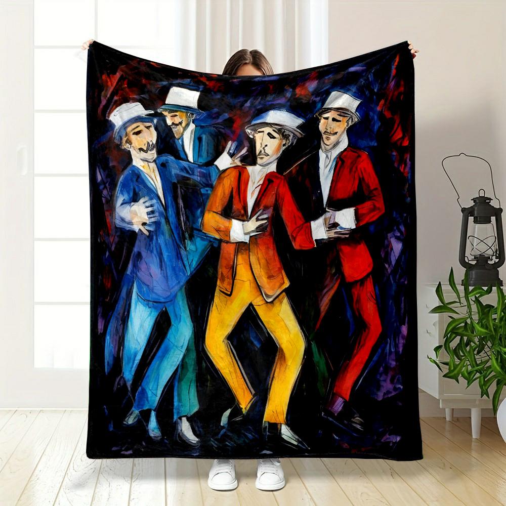 "Dancing Figures in Colorful Suits" Patterned flannel blanket perfect for the bedroom living room, sofa, or a little nap