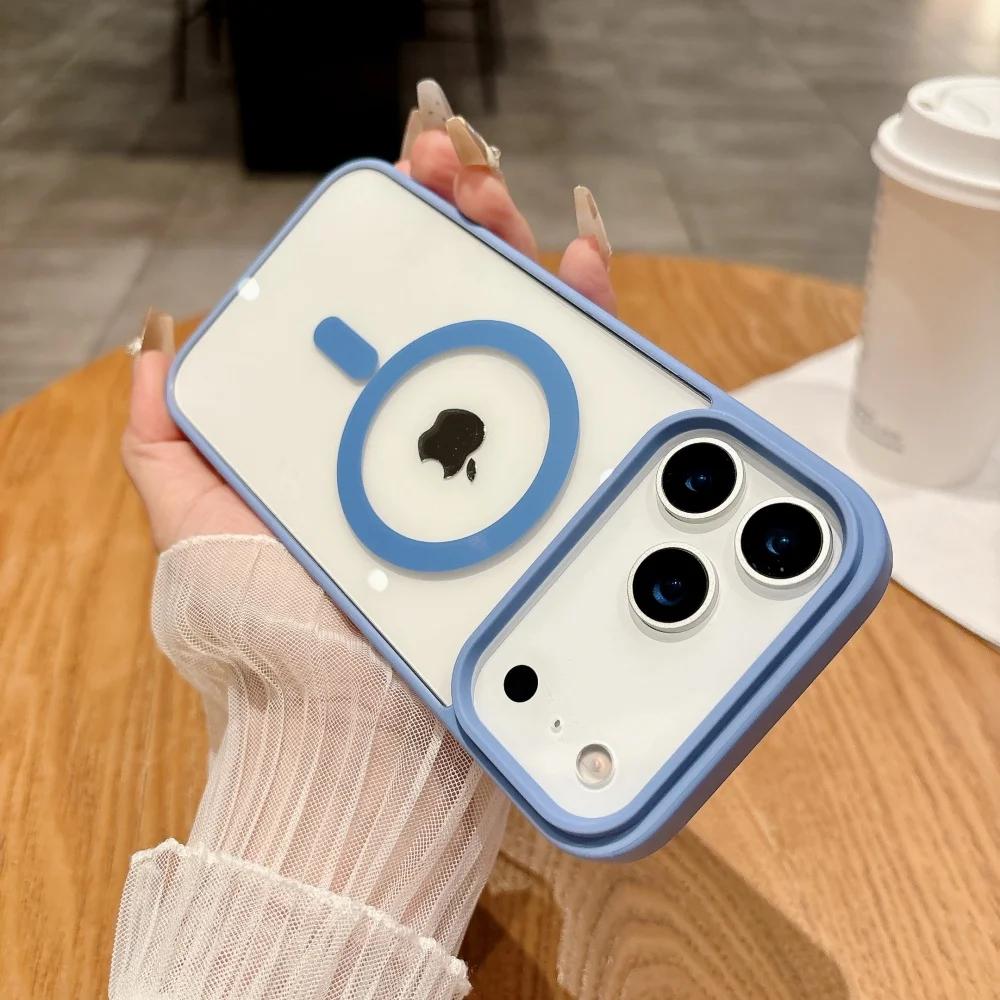 Простой магнитный чехол для iPhone 17 Air 17Pro Max 16e 15 Plus 14 13 12 mini 11 Pro Max Magsafe Прозрачная задняя крышка для беспроводной зарядки