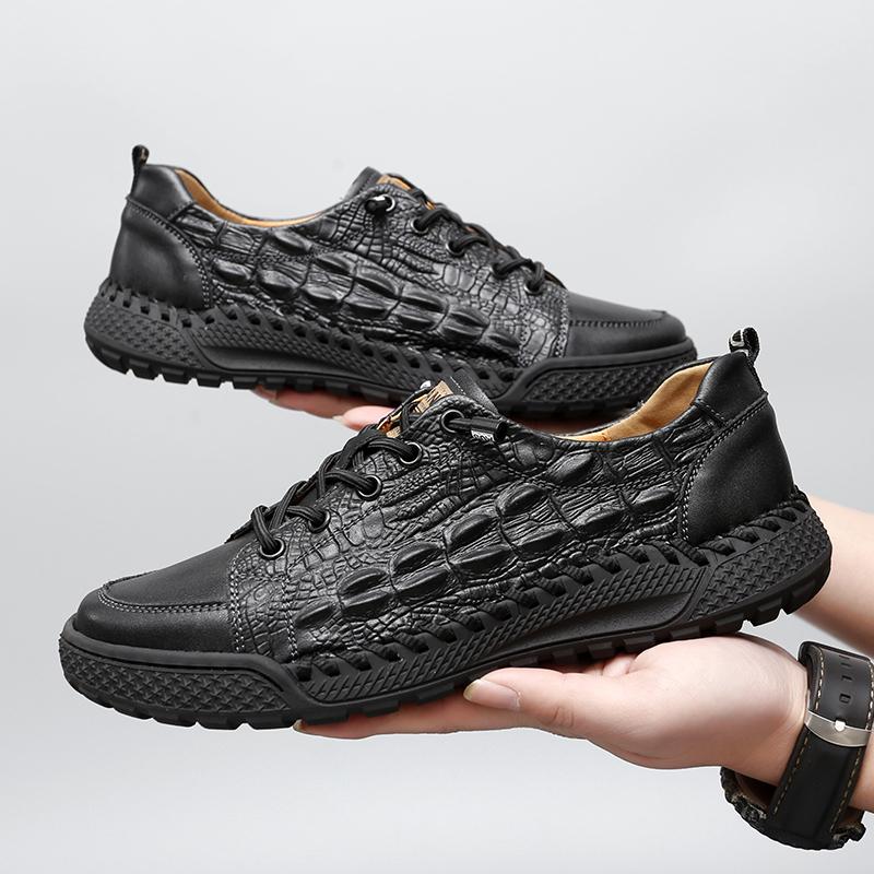 Мужские повседневные кожаные туфли с крокодиловым узором, мужские кроссовки в винтажном стиле, спортивная обувь для активного отдыха, обувь ручной работы со шнуровкой, походная обувь