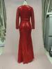 2025 Красное блестящее платье-рыбий хвост с длинными рукавами и V-образным вырезом для женщин