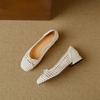 Krazing Pot Cow Skin Weaving Summer Size 41 Low Heels Party Shoes Women Square Toe Gladiator Butterfly-knot Hollow Out Pumps