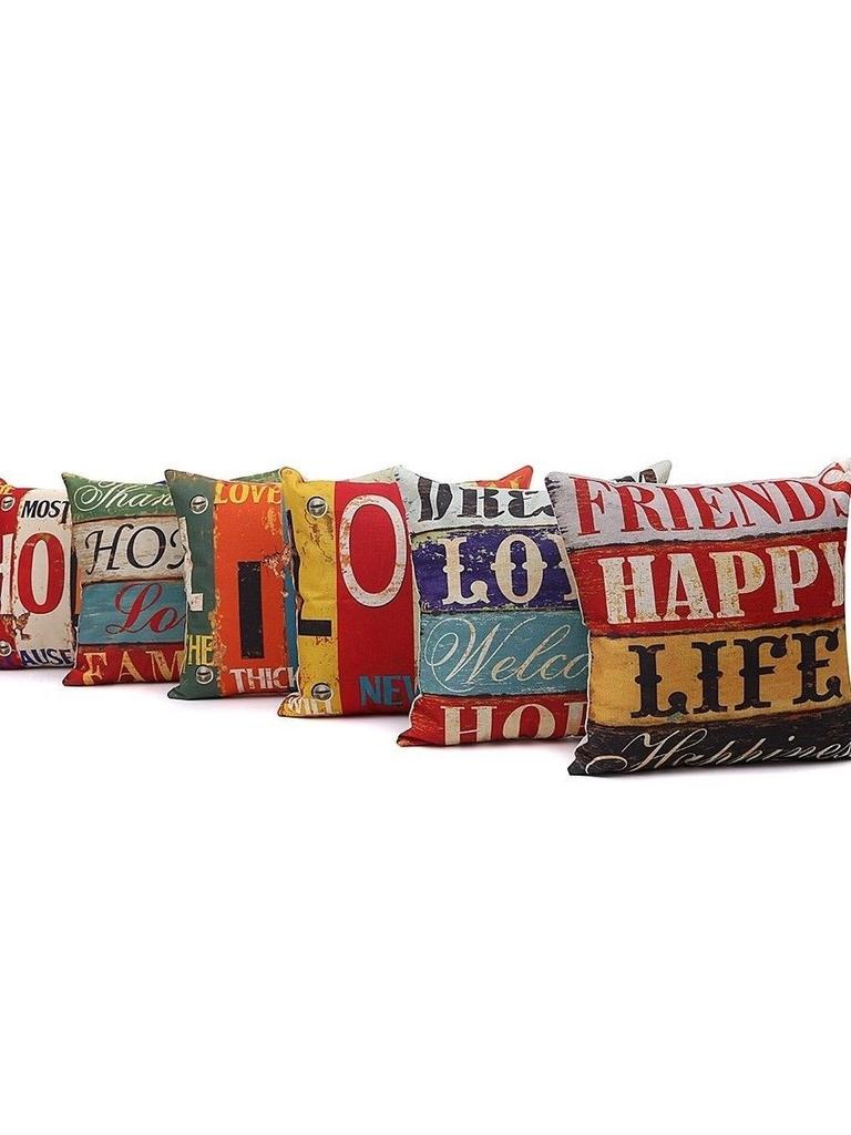 Премиальная наволочка квадратная хлопковая с принтом ретро-букв меланж для вневременной элегантности