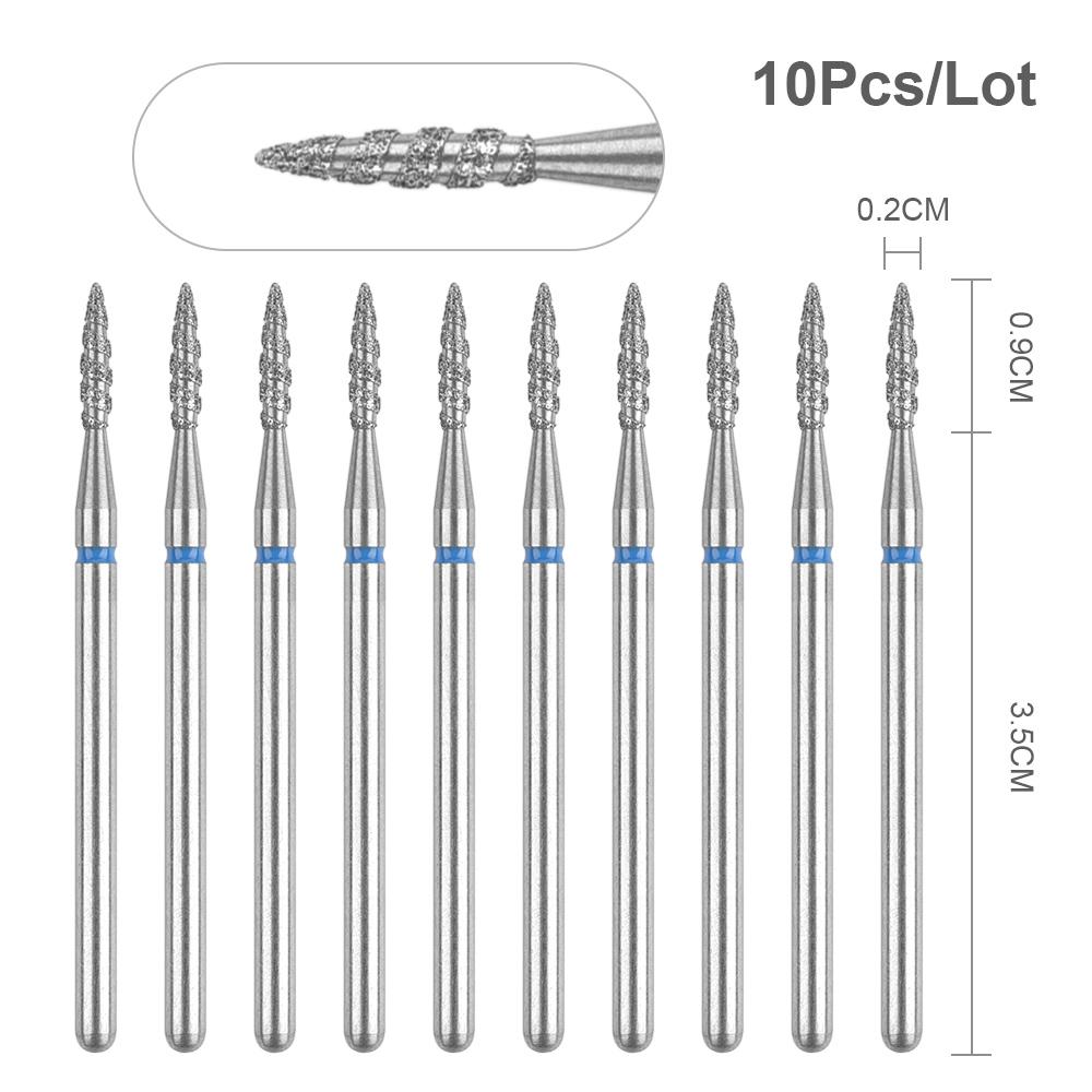 10Pcs Tornado Diamond Nail Drill Bit for Nail Drill 3/32'' Manicure Milling Cutter Cuticle Rotary Burr Drill Accessories