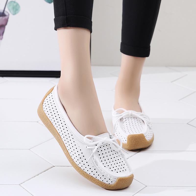 Fashion Women Flats Summer Women Genuine Leather Shoes With Low Heels Slip On Casual Flat Shoes Women Loafers Soft Nurse Ballerina Shoes