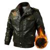 Winter Velvet Thickened Men's PU Leather Jacket, Stand-up Collar Casual Large-size Embroidered Leather Jacket for Men