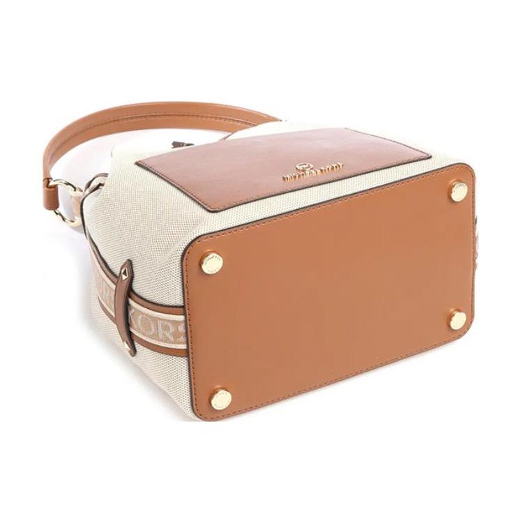 New MICHAEL KORS Maeve Fabric Artificial Leather Shoulder Bag Backpack Handbag Medium Size Women's Ecru/Acorn Brown 30T2G5VM2C-817