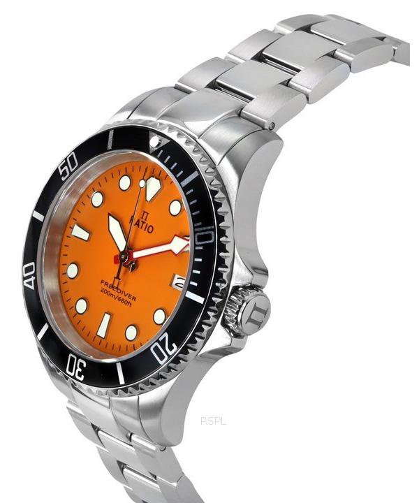 RATIO FreeDiver Кварцевые мужские часы из нержавеющей стали с сапфировым стеклом и оранжевым циферблатом RTF035 200M