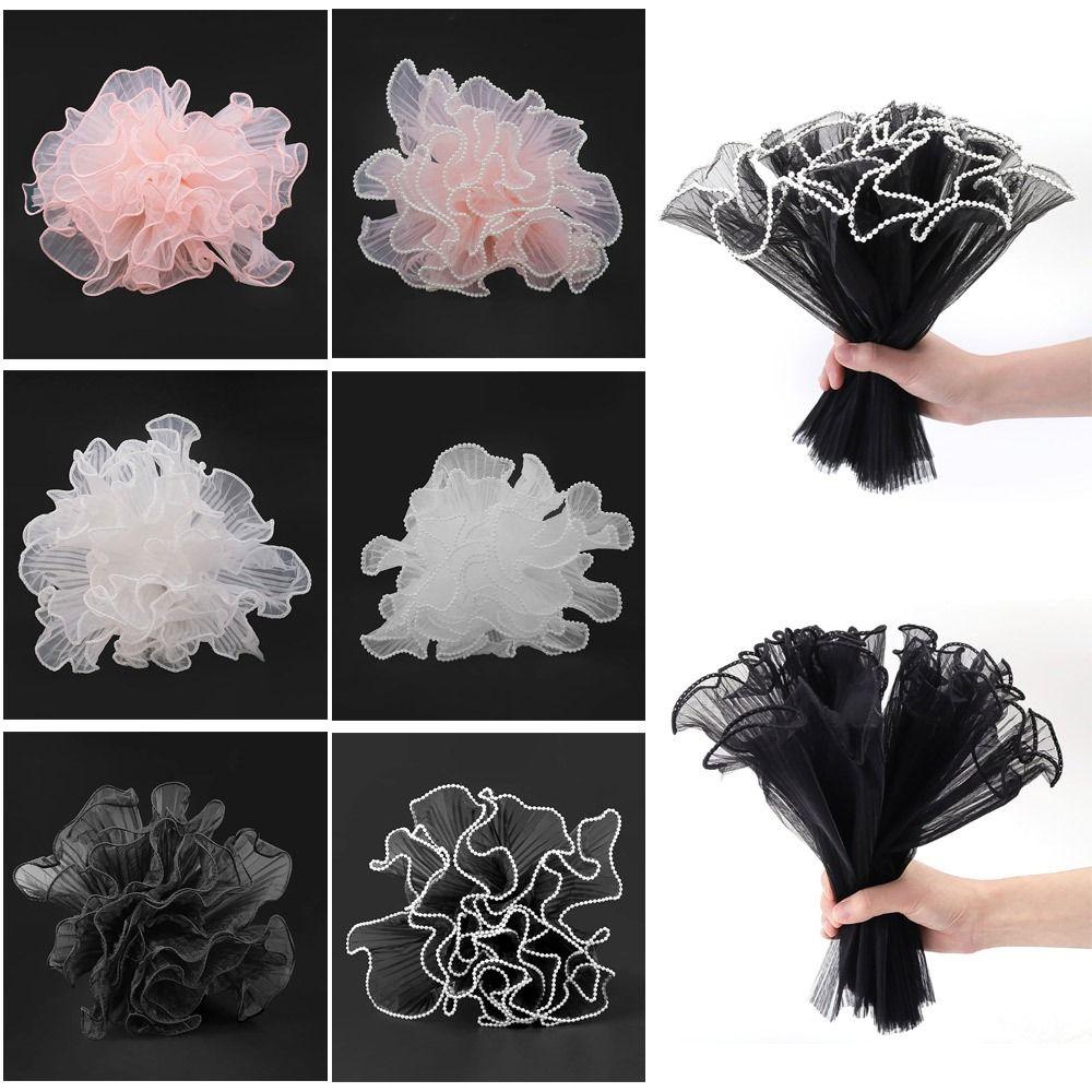 1Pcs Wave Yarn Flower Wrapping Cloth Pearl Lace Gift Packaging Paper  for Valentine's Day Wedding