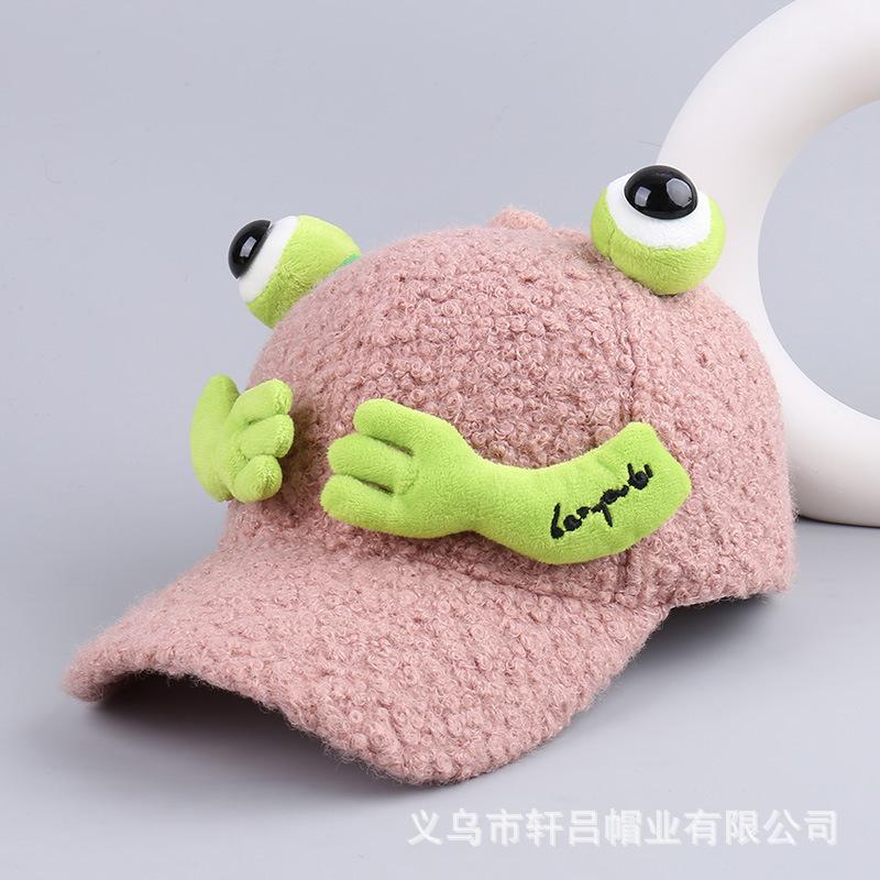 New autumn and winter frog cartoon plush baseball hat men and women cute winter plush thickened duck tongue thermal hat