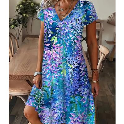 Летняя мода Женское платье с V-образным вырезом и короткими рукавами Ретро с цветочным принтом Сексуальное короткое платье