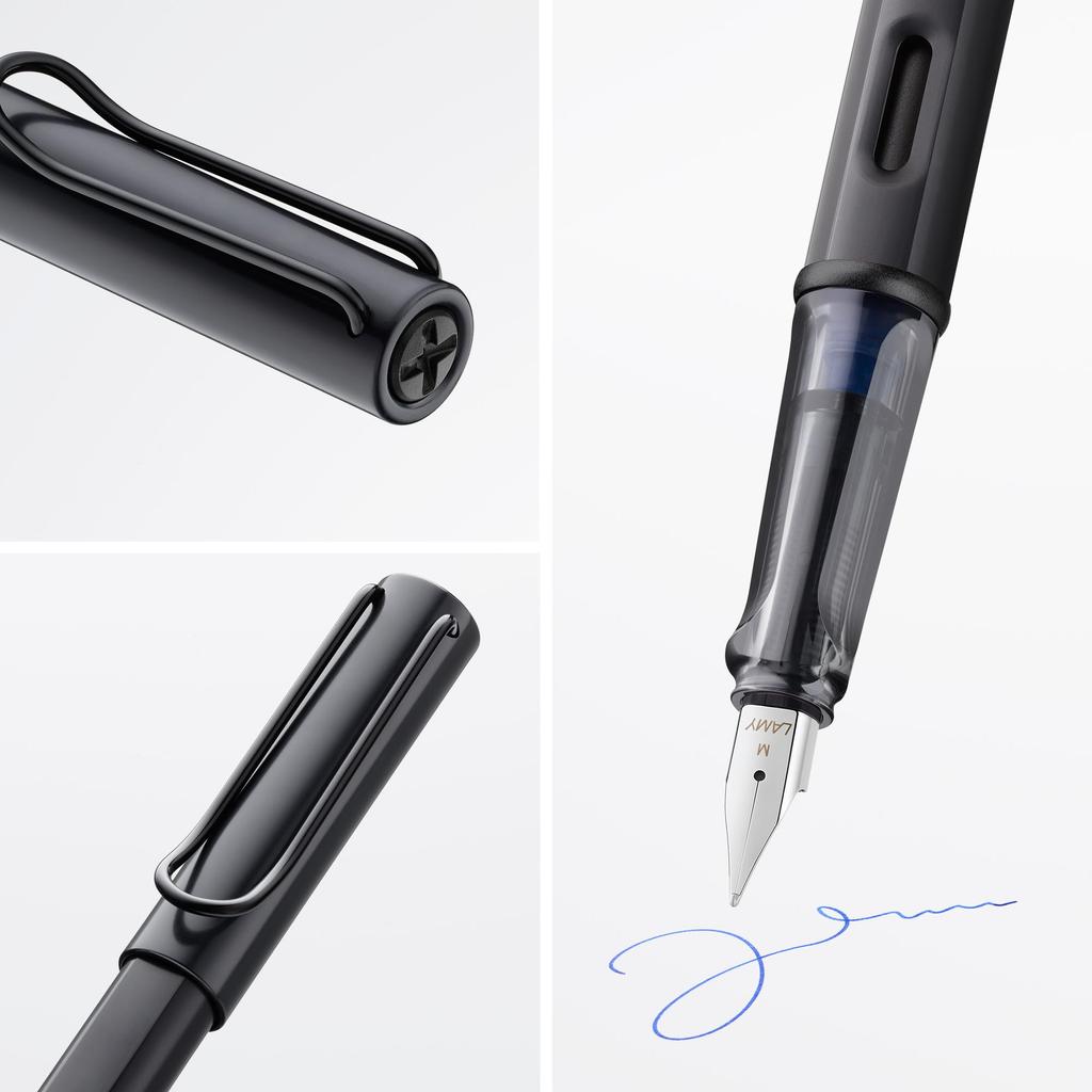 Lamy Черная перьевая ручка Эргономичная ручка и черное стальное перо Размер F Легкий алюминиевый корпус LAMY T 10 с синим картриджем AL-star - - - - Для правшей
