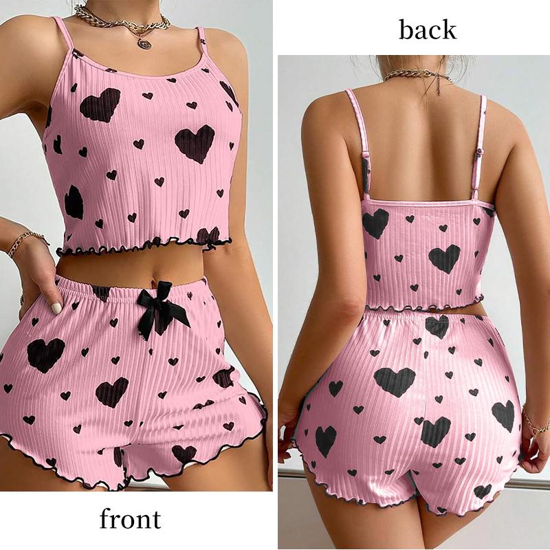 Women's Pajamas Set Sleepwear 2 PCS Short Tank Tops And Shorts White Ventilate Soft Casual Love Printing