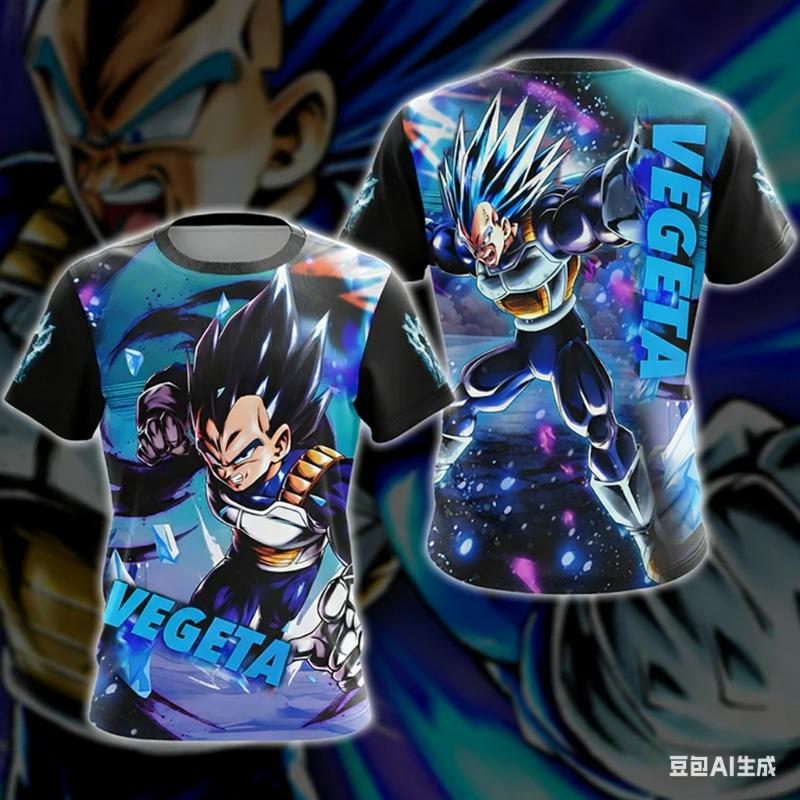 Летняя футболка Dragon Ball 2026 3D-печать Веджета Супер Сайян Синий Неоновая Оверсайз Свободная Дышащая