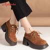 Fashion Aphixta 7.5cm High Heel Classic Women Casual Shoes Lace Up Women Footwear Brown Loafers Platform Shoes Woman Students Size 42