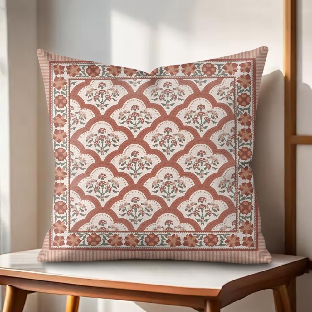 Retro Roman pattern Cushion Cover Natural Linen Organic Fabric DoubleSided Printing Couch Pillow Covers Home Decor