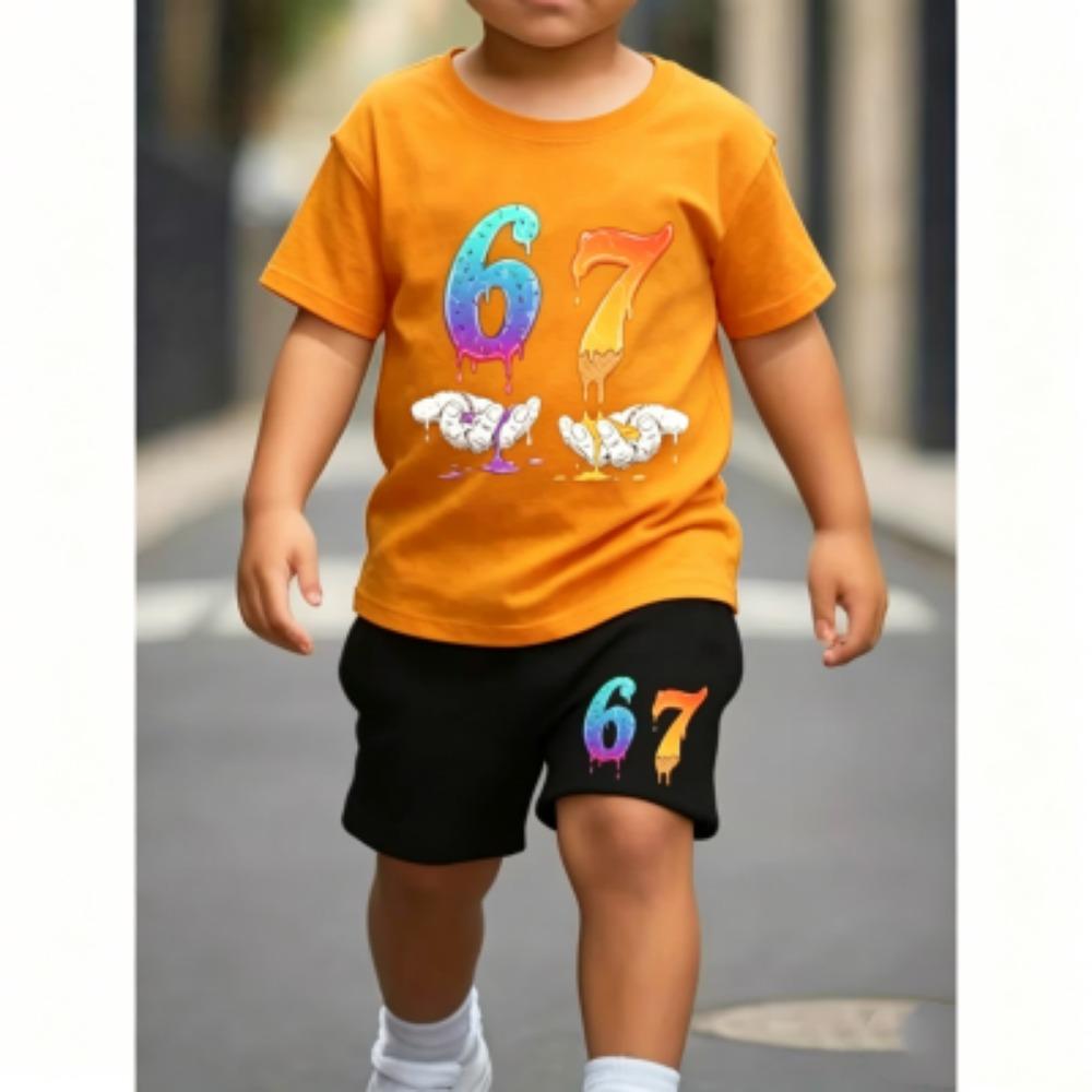 Fashion Men's Funny 67 Printed 16 Colors Men's T-shirt and Shorts 2 Piece Set Summer Home Outdoor Casual Outfit for Men's and Women's Sports Set