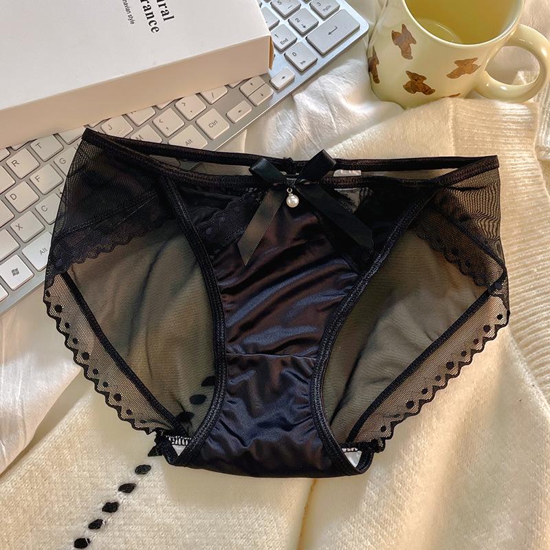 Сексуальные атласные трусики со средней посадкой, дышащие сетчатые кружевные трусики-треугольники для женщин