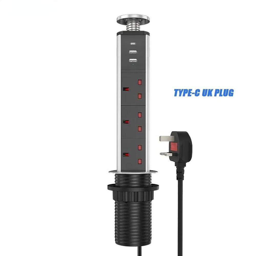 Smart Table Pop up Power Socket 3 Outlet USB TYPE-C Tabletop Plug Household Multi Functional Hidden Power Strip