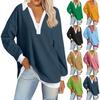 Women's Solid Color V Neck Long Sleeved Sweatshirt Top Casual Waist Cinching Sweatshirt
