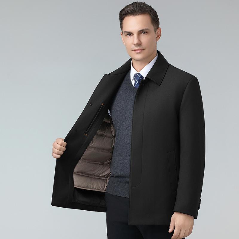 Мужская пуховая куртка мужская съемная подкладка утолщенная куртка на гусином пуху средней длины теплая одежда для пап среднего и пожилого возраста