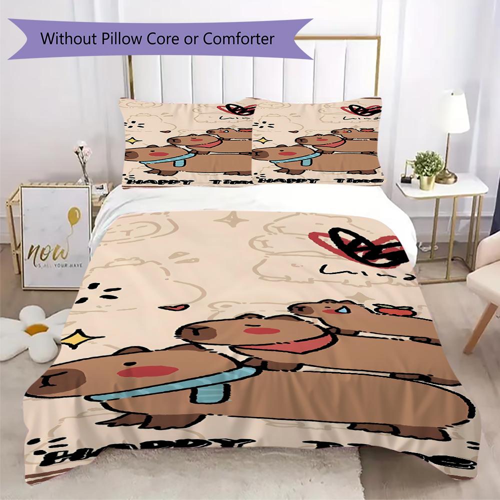 1PC Capybara cute Pattern Bedding Quilt Set Quilt Cover Pillowcase Home Decoration Birthday Gift (1 * duvet cover + 2 * pillowcase, without core)