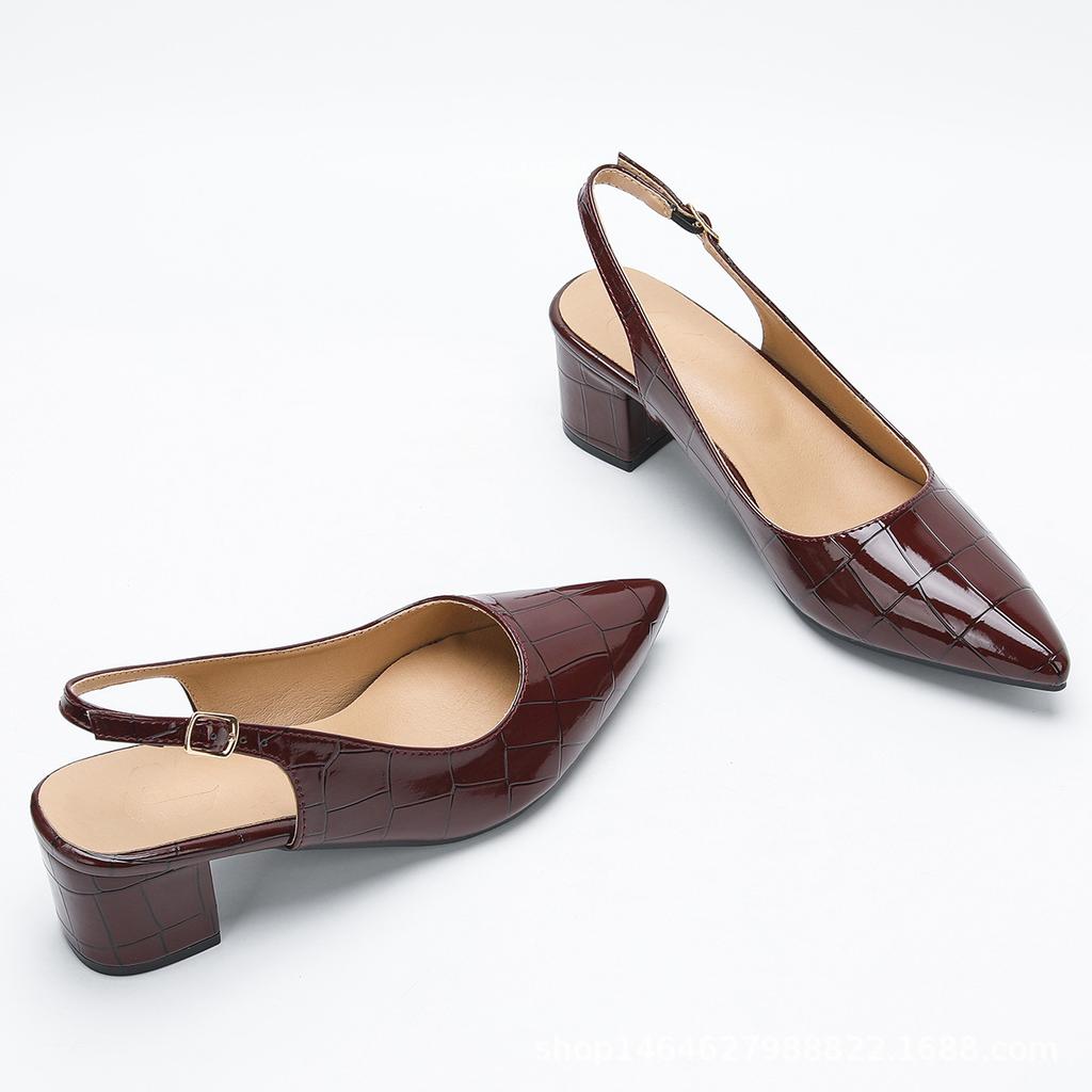 Women's Spring and Summer New Simple Style Heel Back Lift Low Heel Sandals Fashion Pointed High Heels