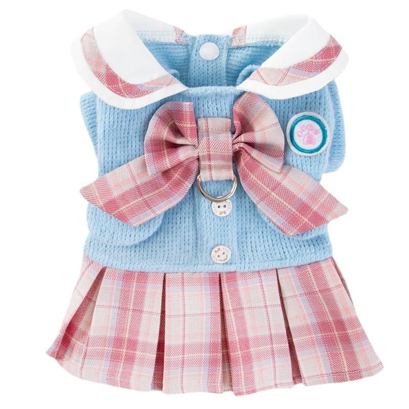 Осенне-зимняя форма для щенков и собак, студенческая форма JK Academy Style Traction Skirt, теплая юбка для кошек и кошек, двухфутовая одежда для домашних животных