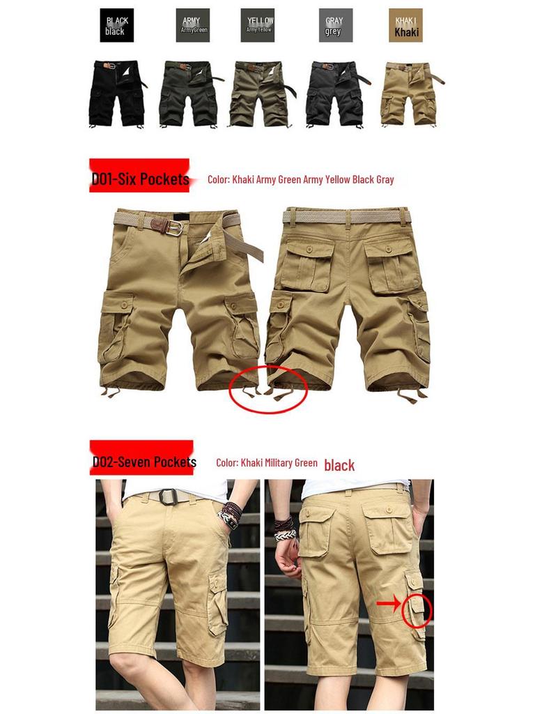 Мужские летние повседневные шорты карго – Свободный крой, Большой размер, Пятиточечные, Средней длины пляжные бриджи.