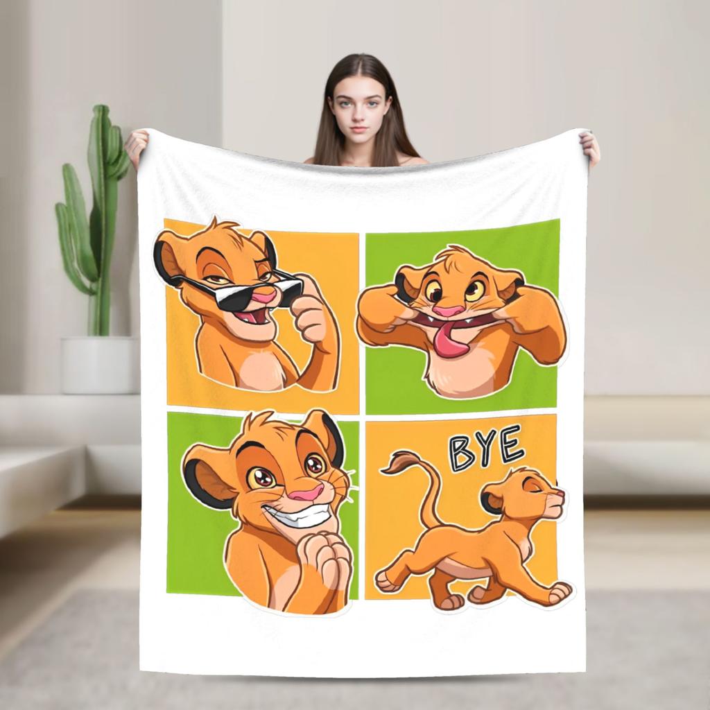 Lion King Blanket Funny Cartoon Simba Fleece Funny Warm Throw Blankets for Home Autumn/Winter