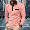 New Men's Casual Button-Down Collar Pocket Solid-Colour Long-Sleeved Polo Shirt